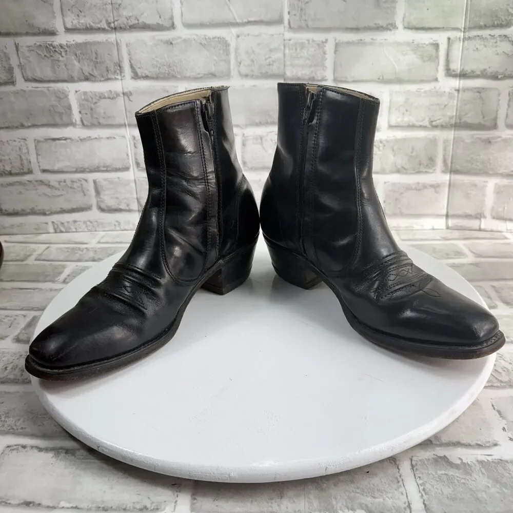 Hanover Vintage Men's 8 D/B Black Leather Ankle Zip Western Classic Boots